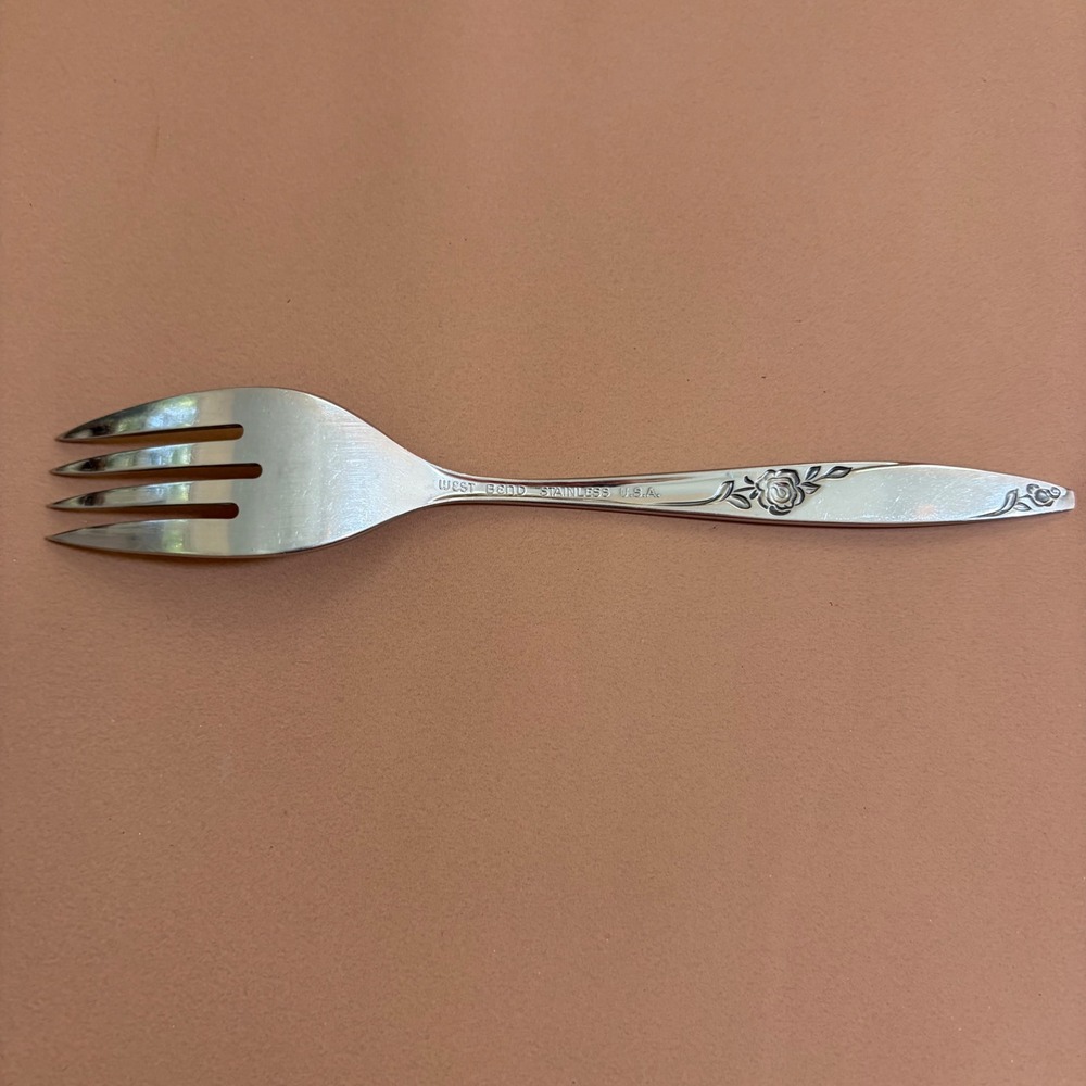 West Bend Twilight Rose Stainless Salad Forks Set of 7 USA Floral Flatware - Picture 4 of 6